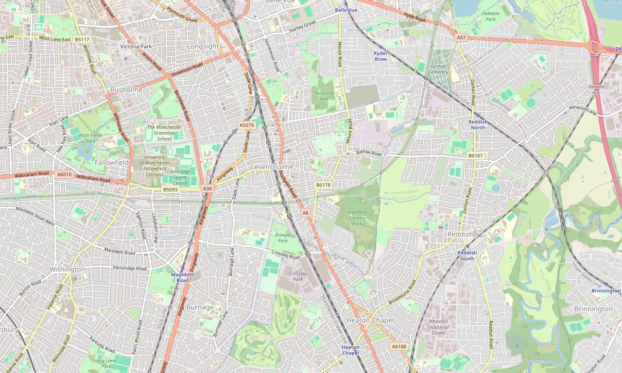 Street map of Levenshulme, Manchester M19